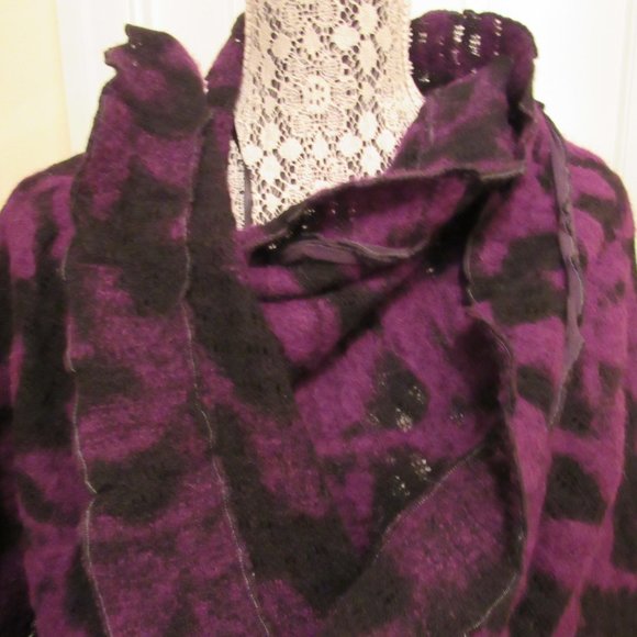 Mastro Moda Positano Italy Purple/Black Large Wool Blend Wrap/Coat - Lovely!! - Picture 2 of 10